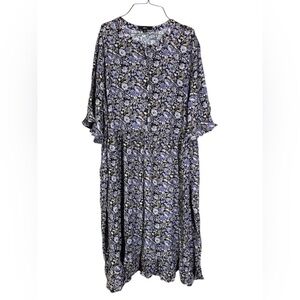 Whimsigoth Ellos Moody Floral Midi Dress in Purple and Black